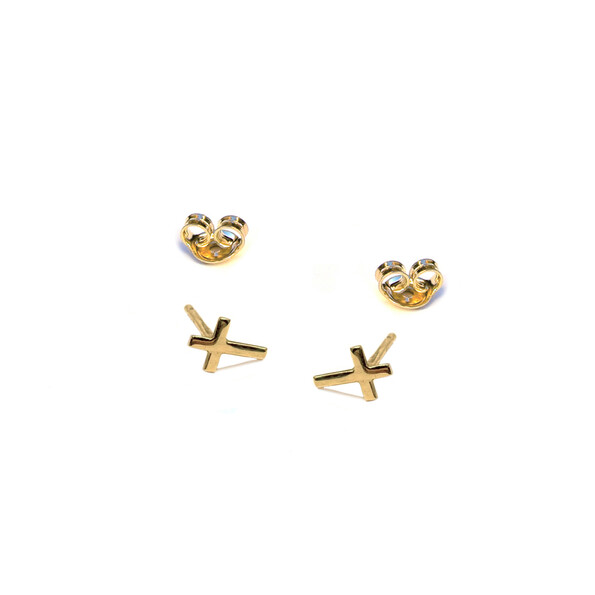 Micro cross stud earrings in 18kt solid gold