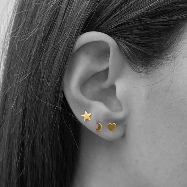 Micro star, moon or heart stud earring in 18kt solid gold