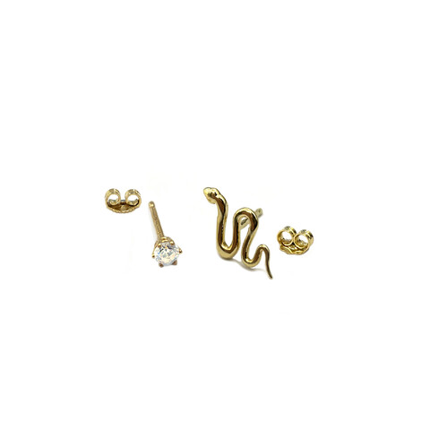 Snake and zirconia stud earrings in 18kt solid gold