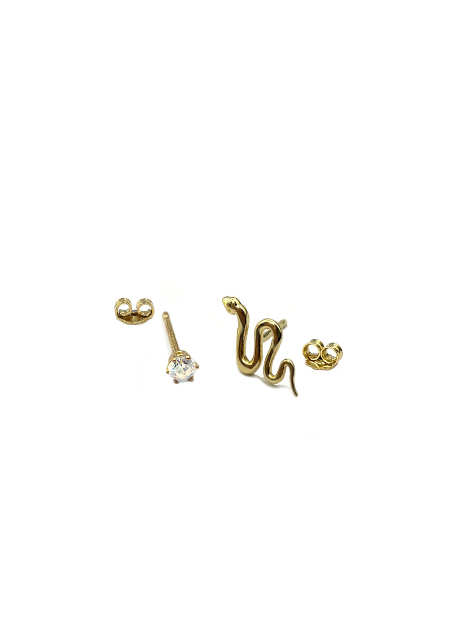 Snake and zirconia stud earrings in 18kt solid gold
