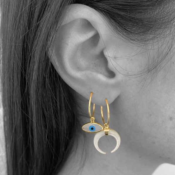 Crescent moon and oval eye hoops in 18kt solid gold