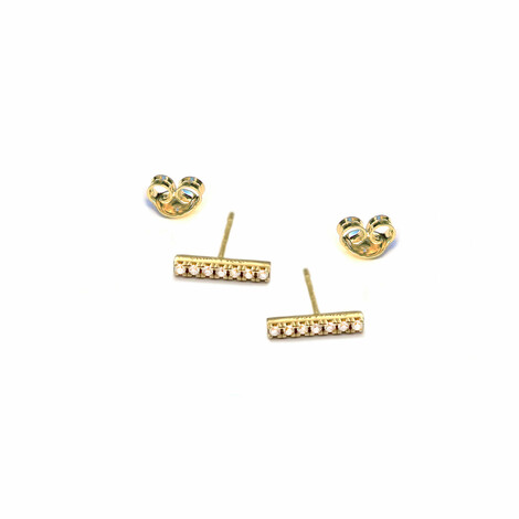 Small bar stud earrings 18kt solid gold and zirconia